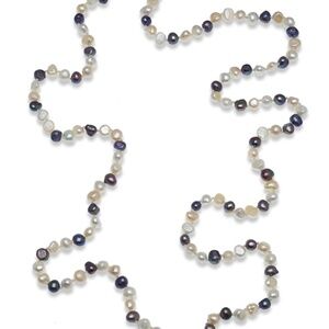 45" Knotted Black & White Freshwater Pearl Necklace – 8-9mm Baroque Continuous S